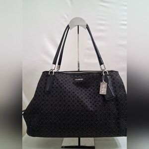 Coach Madison Signature Black Canvas C Maggie Purse Tote Bag Teal Blue Lining